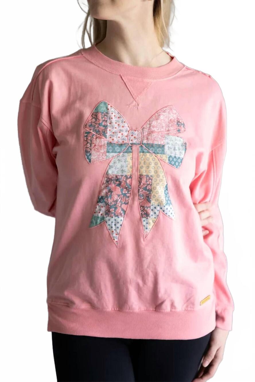 NEW SIMPLY SOUTHERN katerina bow pullover sweatshirt in pink